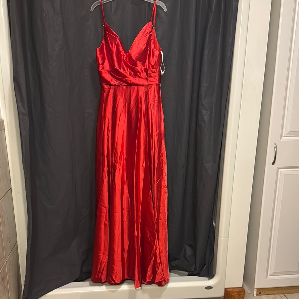 Red Ruched Wrap Prom Gown